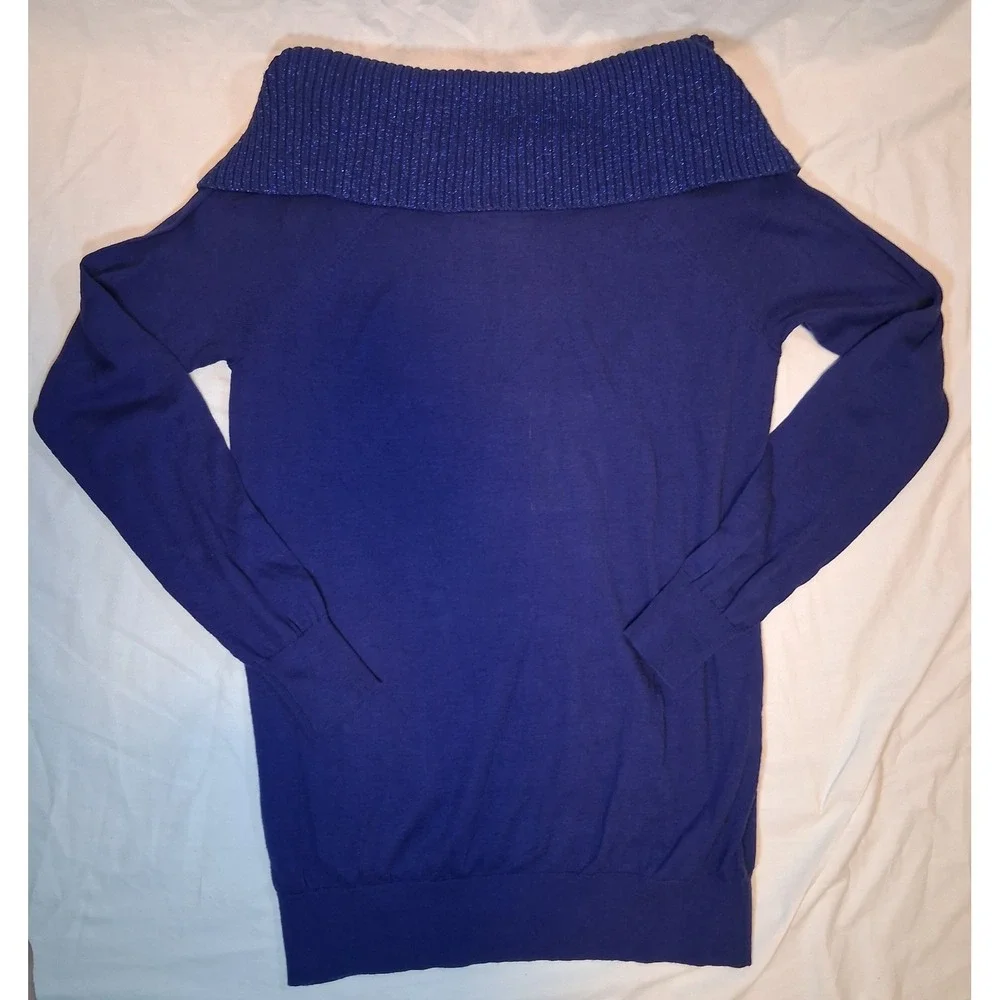 Michael Kors Dark Azurite Metallic Off Shoulder Sweater Size M MH66N5V2A2 NWT